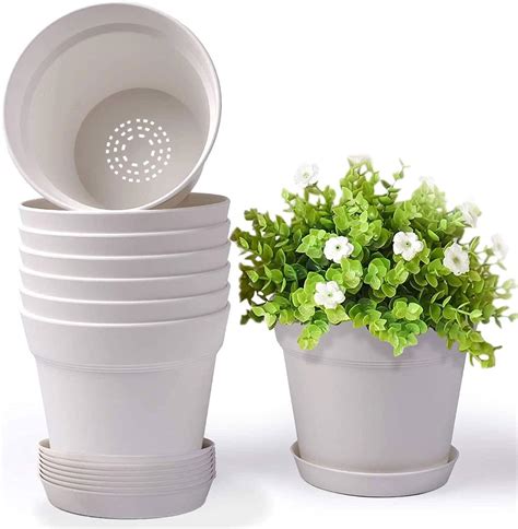 Aiqii 8Er Set 19Cm Kunststoff Blumentopf Mit Untersetzer Plastik