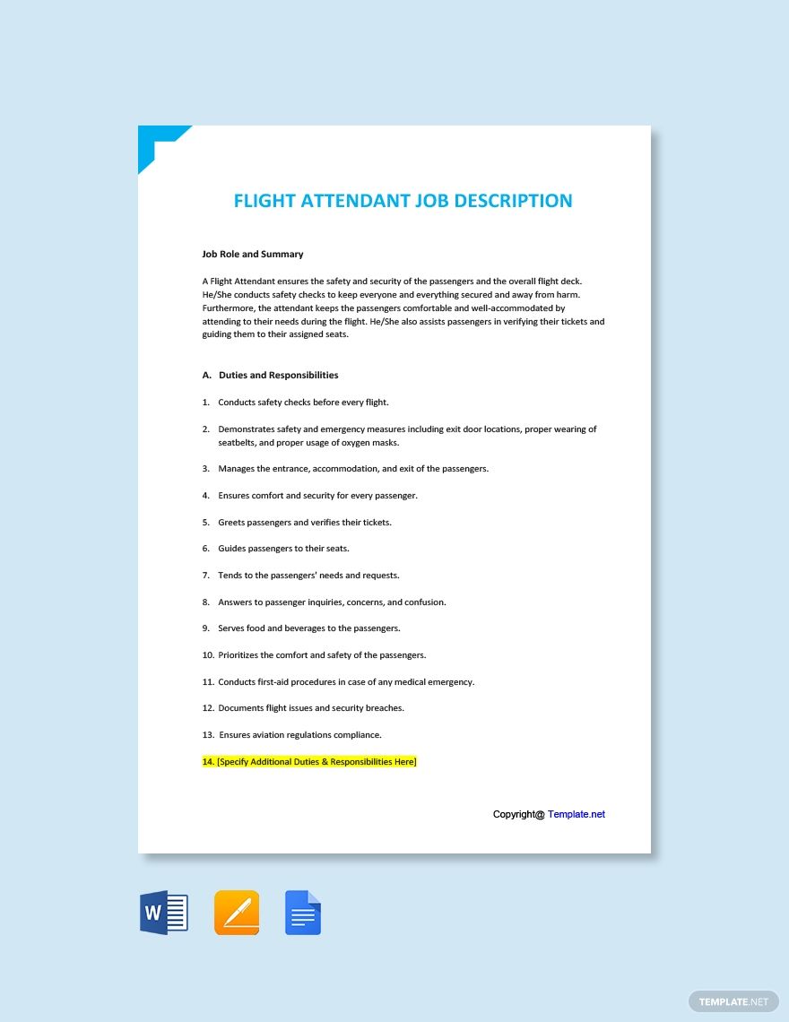 Air Flight Attendant Job Ad And Description Template Free Pdf