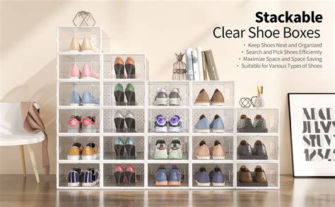 Alccb 12 Pack Shoe Storage Boxes Clear Plastic Stackable Shoe