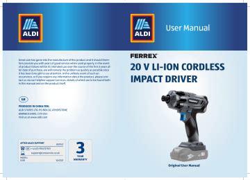 Aldi Ferrex Is08 20 V Li Ion Cordless Impact Driver User Manual