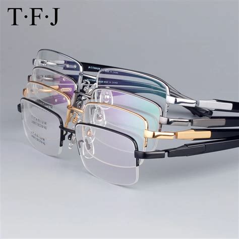 Aliexpress Com Buy Tfj Eyewear Half Rimless Myopia Glasses Frame Pure Titanium Men Reading