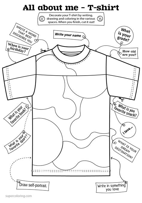 All About Me T Shirt For Writing Activity Free Printable Papercraft