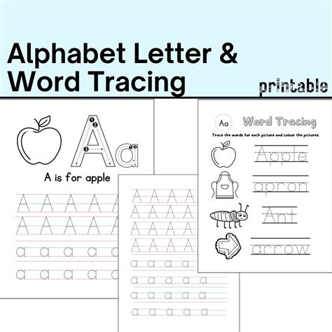 Alphabet Letter Word Tracing Worksheets For Kids 3 5 Pen Control Writing Practice Prek Kindergarten Homeschooling Etsy