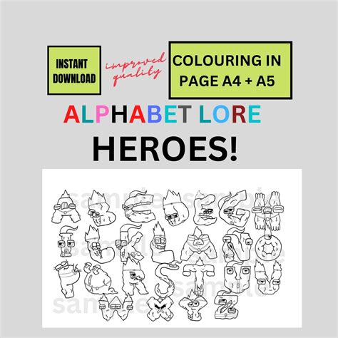 Alphabet Poster Alphabet Lore Heroes Alphabet Lore Colouring Etsy