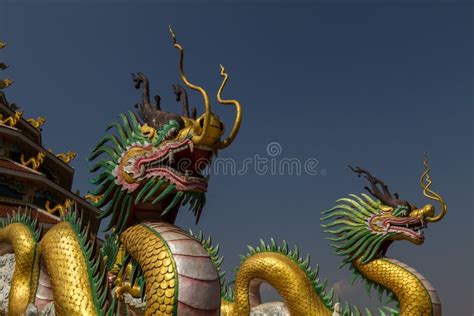 Amazing Golden Dragons At Chinese Temple Stock Image Image Of