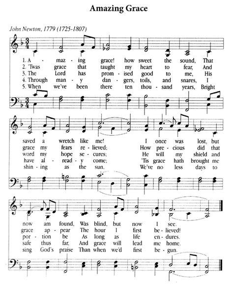 Amazing Grace Lyrics Printable Sheet Music