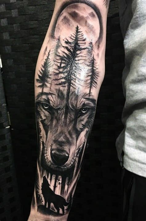 Amazing Tattoo Design Of Wolf And Skull Style Black And Gray Color