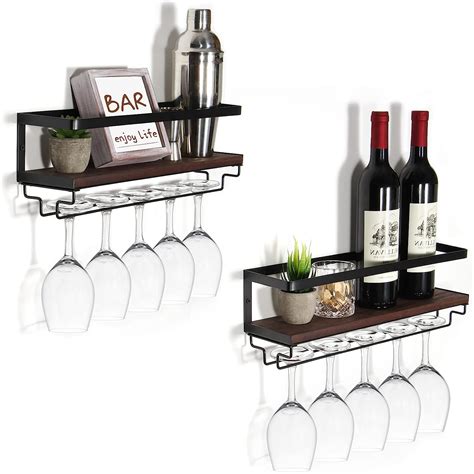 Amazon Com B4life Wall Mounted Wine Rack With Stemware Hanger 2 Pack