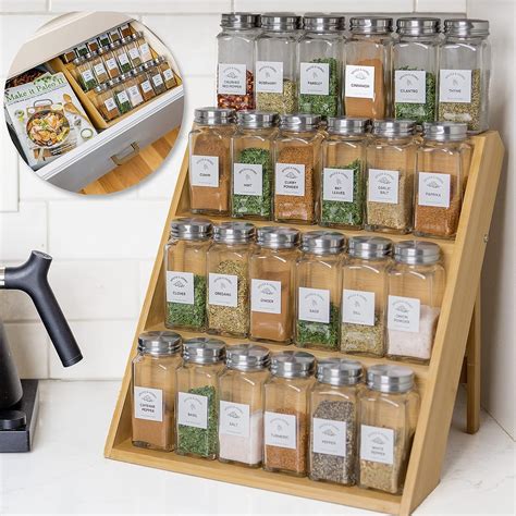 Amazon Com Eclectics Kc Organic Bamboo Spice Rack Organizer 3 Tier