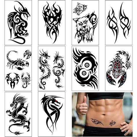 Amazon Com Elane 10 Sheet Realistic Temporary Tattoos Adult Tramp Stamp Temporary Tattoo Temporary Tribal Tattoos For Men Large Fake Tattoos For Men Beauty Personal Care