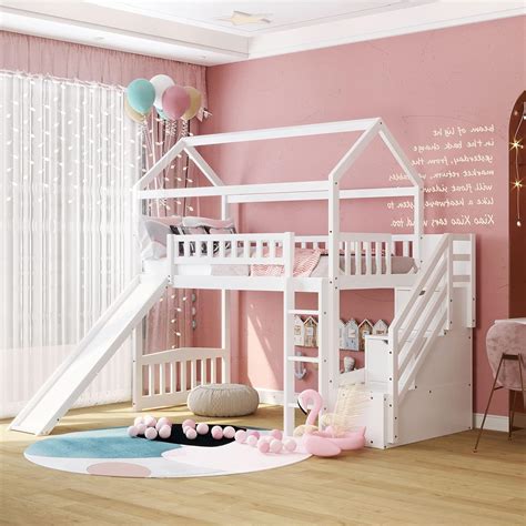 Amazon Com Harper Bright Designs Loft Bed With Slide House Loft