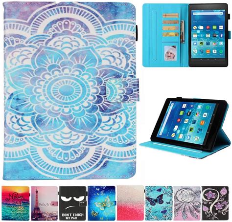 Amazon Com Kindle Fire Hd 8 Case Jzcreater Folio Pu Leather Smart Case Cover With Auto Wake