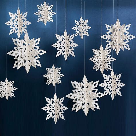 Amazon Com Lindoo Winter Snowflake Hanging Decorations 3D Glitter Large White Snowflakes