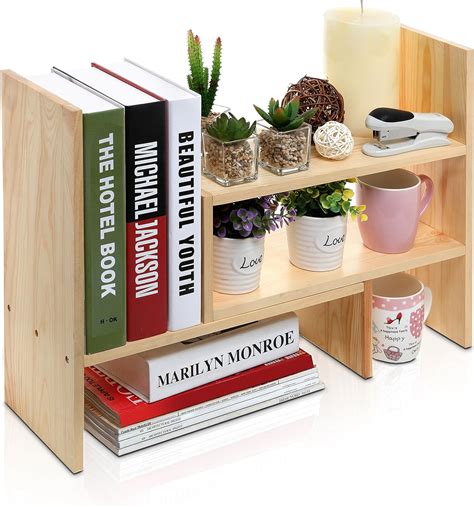 Amazon Com Mygift Solid Wood Desktop Shelf Organizer Adjustable