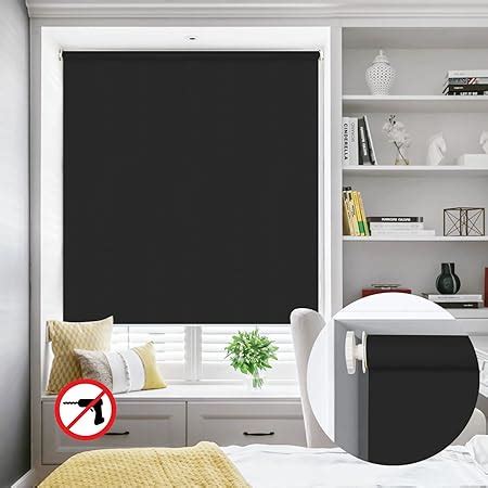 Amazon Com No Drill Inside Mount Blackout Roller Shades Custom No Tools Tension Window Blinds Easy Install Waterproof Blinds For Office Living Room Bedroom Kitchen Black Home Kitchen