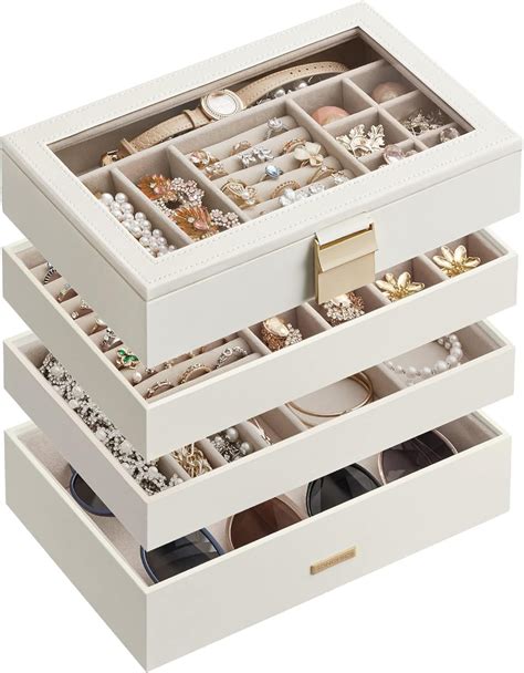 Amazon Com Songmics Stackable Jewelry Trays 4 Tier Jewelry Box