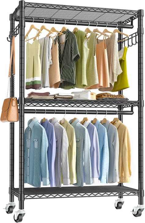 Amazon Com Vipek V12 Heavy Duty Rolling Garment Rack 3 Tiers Adjustable Wire Shelving Clothes