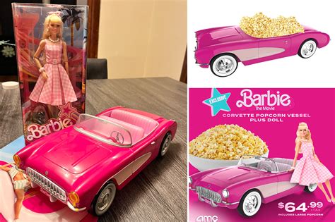 Amc Barbie The Movie Collectible Barbie And Pink Corvette Car Popcorn