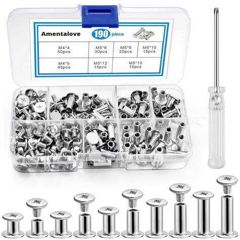 Amentalove 190Pcs Chicago Screws 5 Sizes Chicago Binding Screws Posts