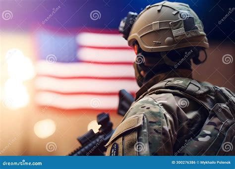 American Patriot Soldier Concept Over American Flag Background Neural