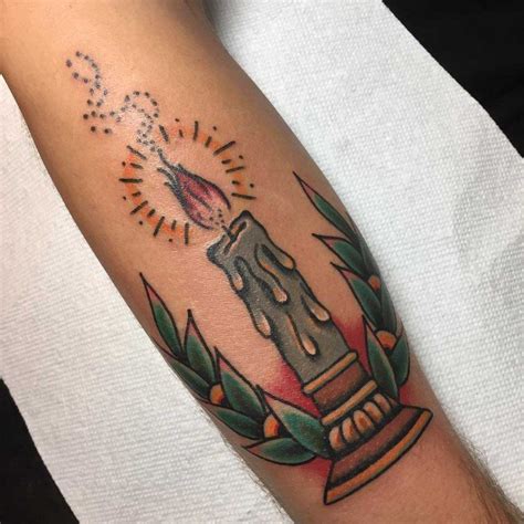 American Traditional Candle Tattoo