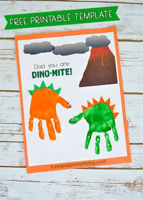 Amp Quot Dad You Are Dino Mite Amp Quot Printable Dinosaur Handprint Card Idea Diy Father Amp 39 S Day Gifts Easy