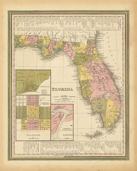 Ancienne Carte De La Floride Par H S Tanner 1839 Miami Tampa Orlando St Petersburg