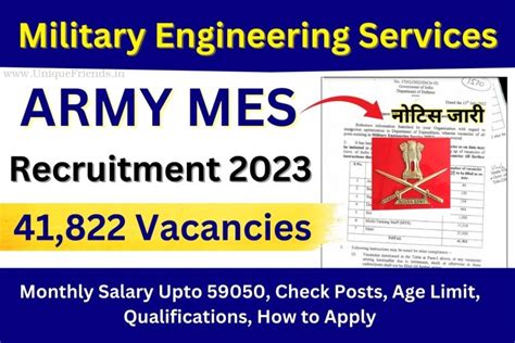 Army Mes Recruitment 2023 Monthly Salary Upto 59050 41 822 Vacancies