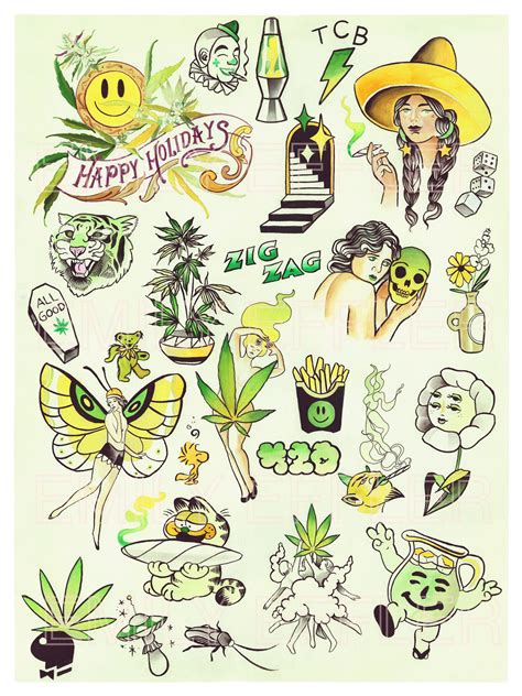 5 Hazy Art Smoke 420 Tattoo Design Ideas