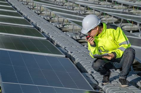 Asiatischer Ingenieur Arbeitet Bei Einem Schwimmenden Solarkraftwerk Erneuerbare Energie