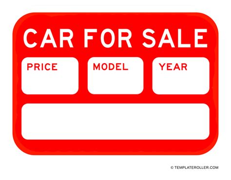 Free Auto For Sale Sign Printable Template