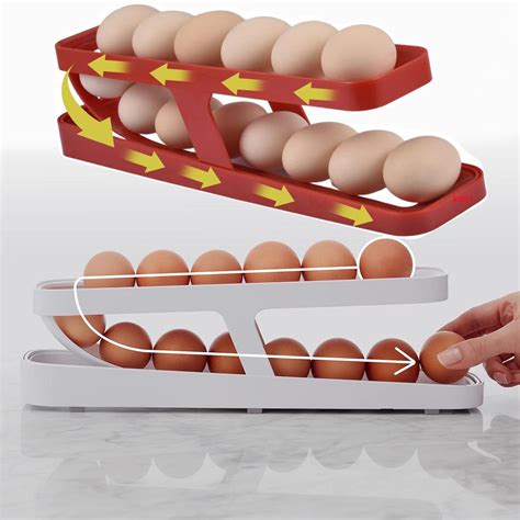 Auto Scrolling Refrigerator Egg Dispenser Egg Rack Holder Storage Box Kitchen Egg Basket