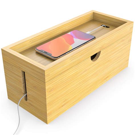 Bamboo Cable Management Box Organizer