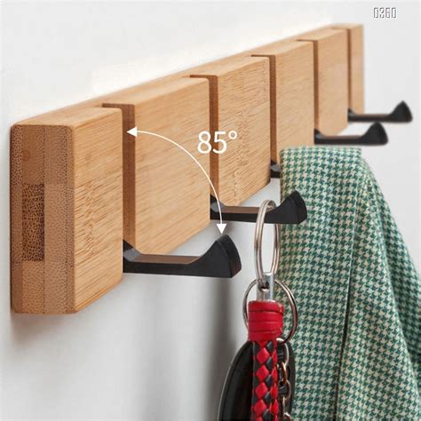 Bamboo Coat Hook Wall Mounted Retractable Coat Rack Sleek Space Saving