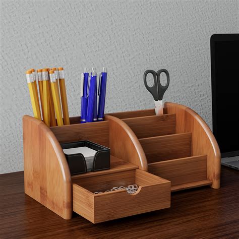 Bamboo Shelf Organizer For Desk With Drawers For Office Supplies