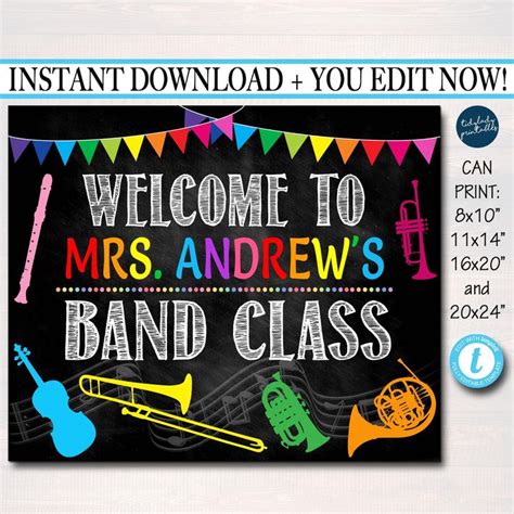 Band Teacher Classroom Door Sign Tidylady Printables Teacher Door