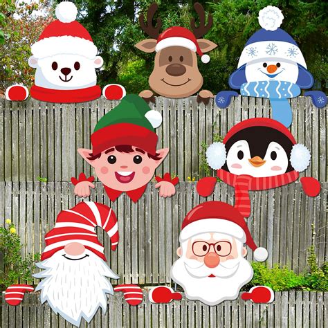 Barydat 7 Pcs Christmas Fence Peeker Decoration Santa Claus Elk Elf