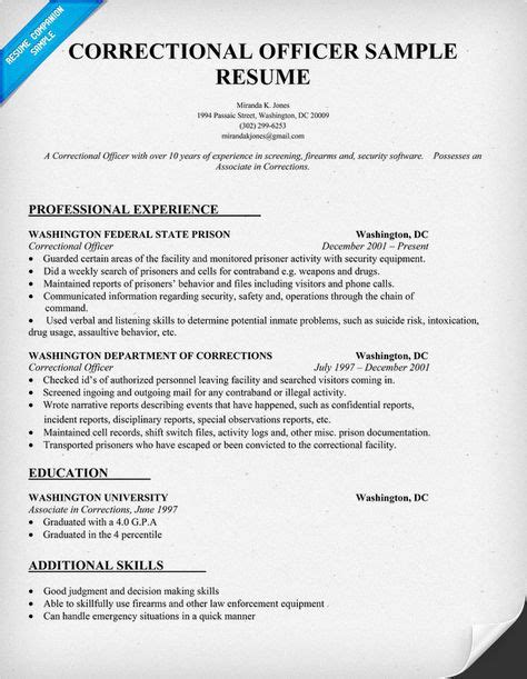 Basic Correctional Officer Resume Sample