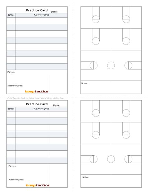 Basketball Practice Card Template Hooptactics Download Printable Pdf