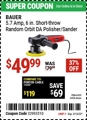 Bauer 8Mm Random Orbit 6 In Da Polisher Sander For 49 99 Harbor