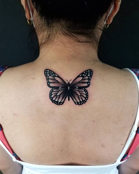 Beautiful Butterfly On Back Tattoo Idea