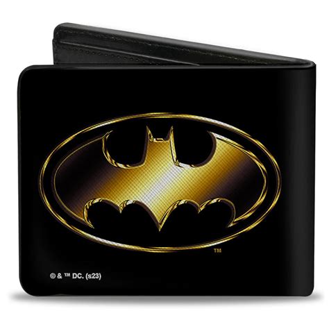 Bi Fold Wallet Justice League Batman Bat Signal Logo Black Gold