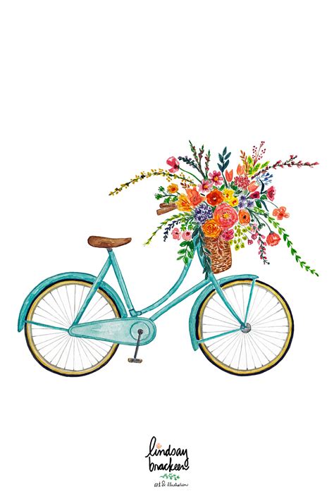 Bicycle With Flowers Drawing