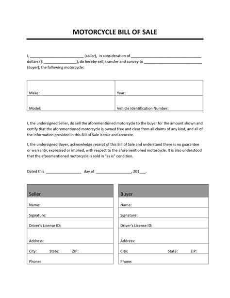 Bill Of Sale Form Template Printable Calendar Templates