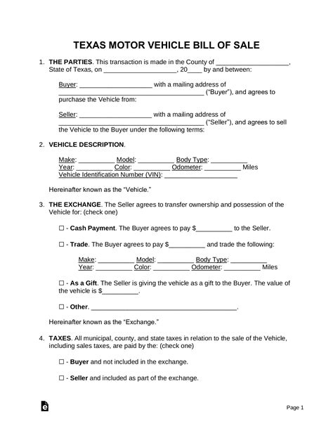 Bill Of Sale Template Texas Pdf Pdf Template