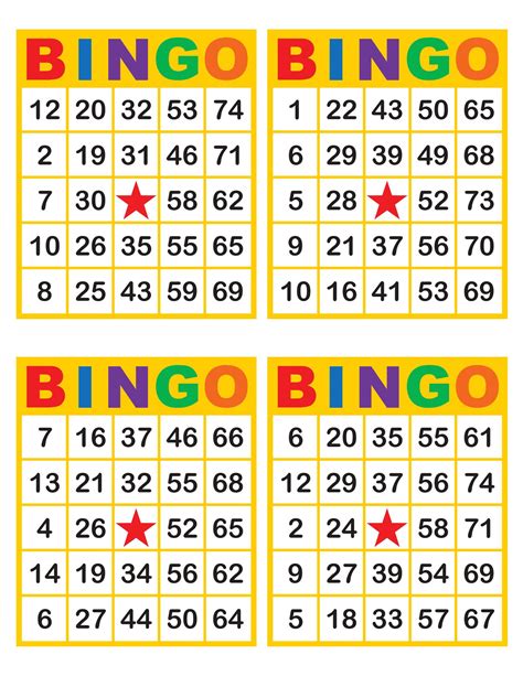 Bingo Cards 4 Per Sheet