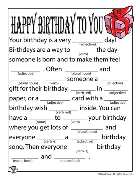 Birthday Ad Libs For Kids Woo Jr Kids Activities Children S