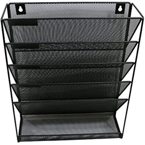 Black 5 Pocket Wall Mounted File Hanging Organizer Metal Mesh Office