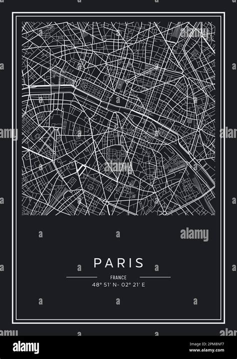 Black And White Printable Paris City Map Poster Design Vector