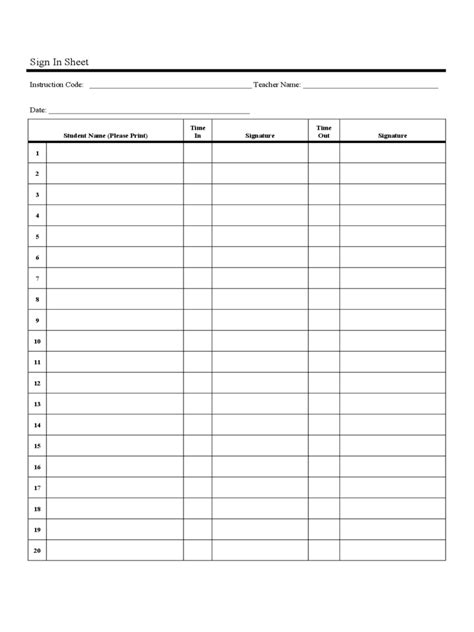 Blank Sign In Sheet Templates